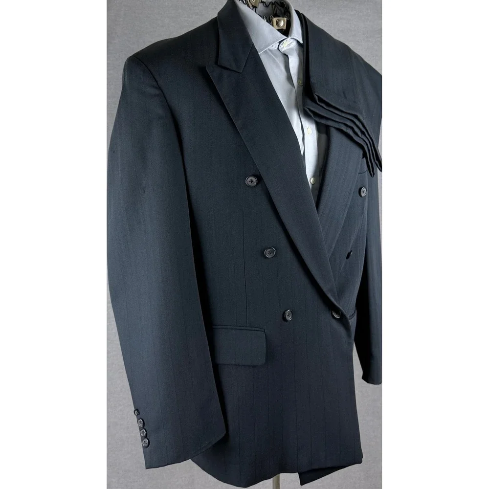 Regent Clothes Eastons Vintage 100% Wool Double Breasted‎ Pinstripe Suit 36x27